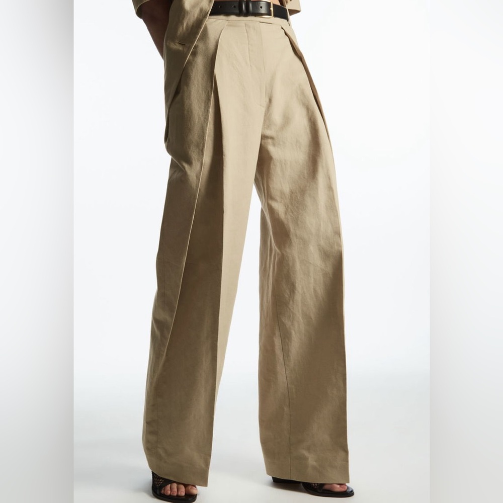COS Beige Pleated Trousers